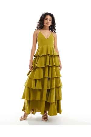 Pretty Lavish Textured tiered maxi dress in chartreuse