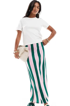 ASOS ASOS DESIGN Petite satin maxi bias cut skirt in pink and green stripe