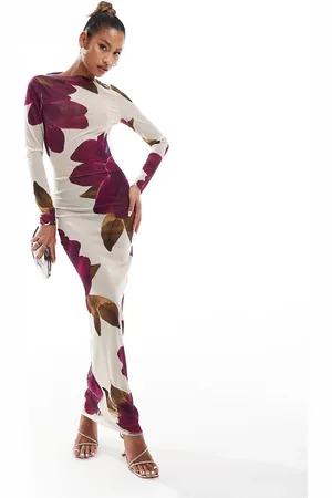 Murci Exclusive mesh maxi dress in cream and purple peony print