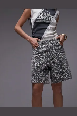 Topshop Denim loose fit jort in leopard print