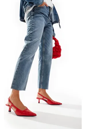 Stradivarius Kitten heel slingbacks in red faux croc