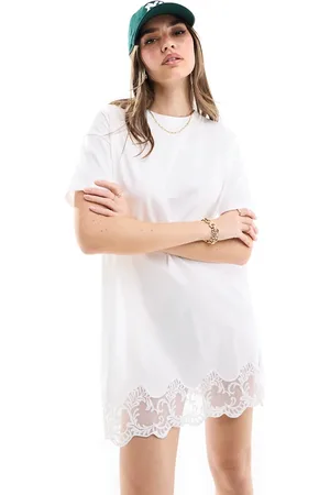 Miss Selfridge Festival lace hem T-shirt dress in