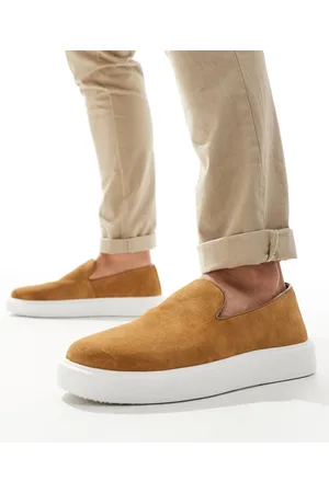 WALK LONDON Robbie Weave Slip Ons In Tan Suede