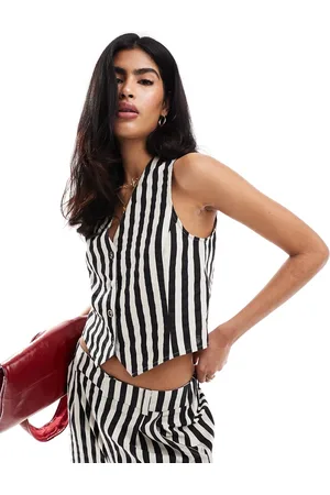 ASOS Linen mix vest in monochrome stripe - part of a set