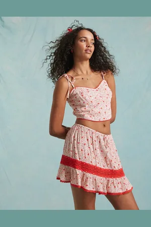 Miss Selfridge Tie strap corset top in strawberry print - part of a set