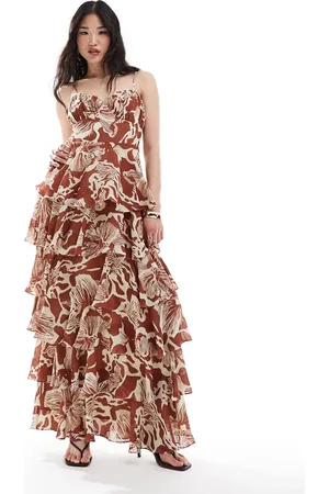 Pretty Lavish Shirred bust tiered ruffle maxi dress in floral