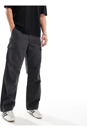 ASOS Baggy cargo pants with knee pleats in charcoal
