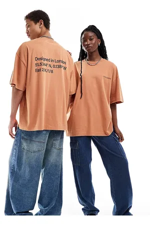COLLUSION Unisex back branded t-shirt in burnt with wash