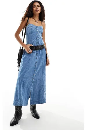 Free People Button through denim maxi dress in