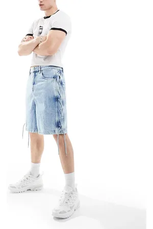 ASOS Standard length denim jorts with tie up detail in light wash