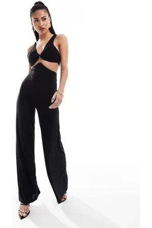 ASOS Trim detail halter cross back jumpsuit in