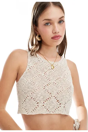 Pull&Bear Knitted crochet tank top in ecru - part of a set
