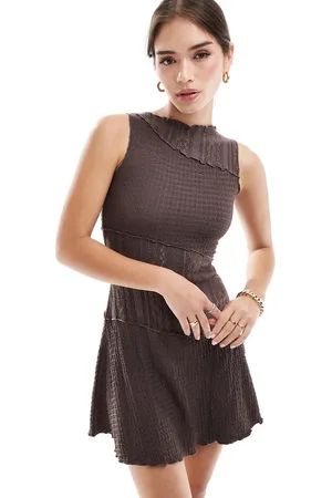 Miss Selfridge Mixed lace mini dress in chocolate