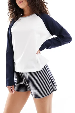 ASOS Mix & Match preppy long sleeve pajama top in & blue