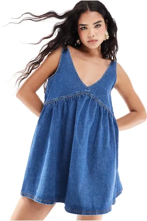 ASOS Denim trapeze mini dress in light