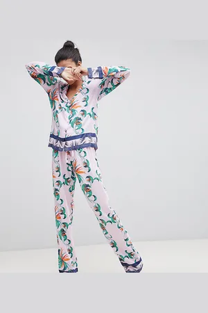 ASOS ASOS DESIGN Tall Tropical 100% Modal Traditional Shirt & Pants Pajama Set