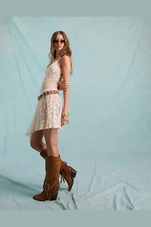 Miss Selfridge Festival lace asymmetric mini dress in cream