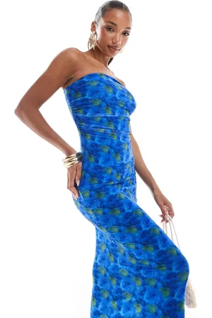 South Beach Floral abstract print mesh maxi bandeau dress in