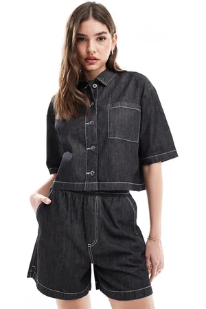 COLLUSION Oversized short sleeve lightweight denim shirt with contrast stitch - part of a set