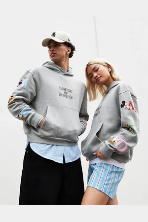 ASOS Disney unisex oversized boxy hoodie with Mickey Mouse & Friends sleeve prints in heather