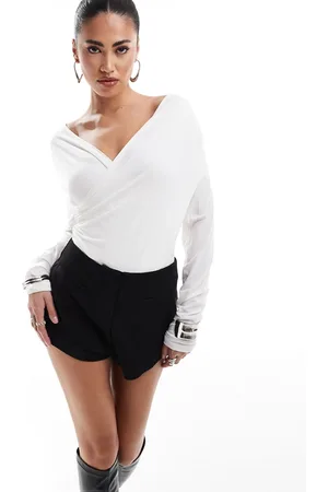 Simmi London Simmi slinky wrap front off shoulder bodysuit in