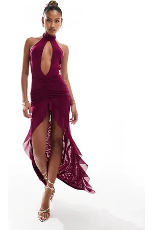 Murci Mesh keyhole plunge halterneck maxi dress in