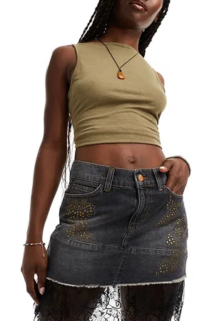 Reclaimed Festival rhinestone mini skirt with lace detail