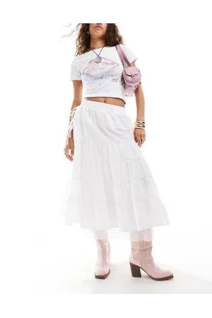 Reclaimed Western cowgirl midi skirt with lace hem in