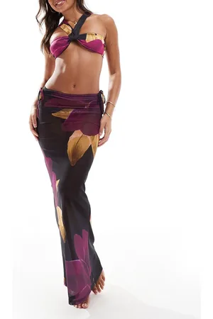 Murci Exclusive mesh low rise maxi skirt in purple floral - part of a set