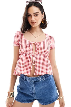 ASOS Milkmaid tie front top in red gingham print