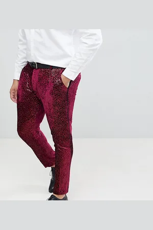 ASOS Plus super skinny tuxedo suit pants in allover burgundy sequin