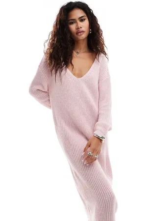 Glamorous Ribbed knit v neck midi dress in soft