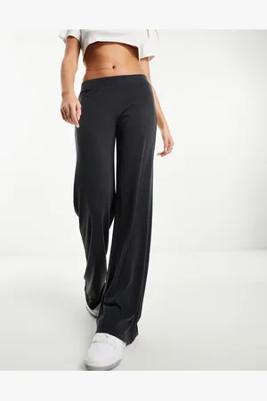 Monki Super soft low waist wide leg jersey pants in charcoal