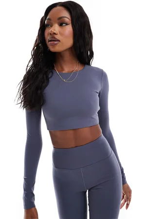 ASOS Studio soft touch long sleeve open back top in slate