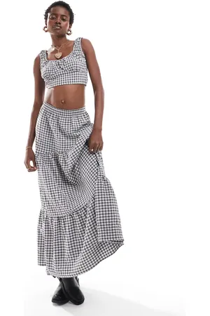 Reclaimed Maxi tiered skirt in gingham - part of a set