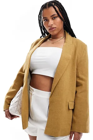 ASOS ASOS DESIGN Curve relaxed linen mix blazer in white