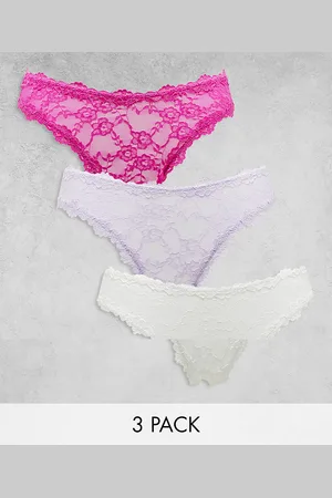 Cotton On Cotton On stretch lace thong 3 pack in lilac pink cream