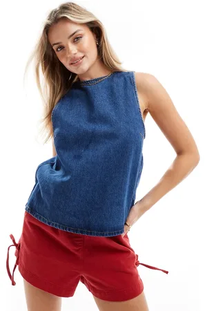 ASOS Denim bow back top in indigo