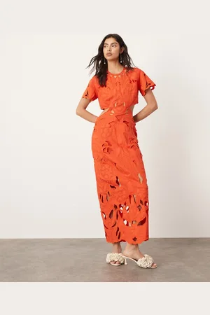 ASOS Floral cut work cut out waist midi dress in