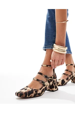 ASOS Socco mid block heeled mary jane shoes in leopard
