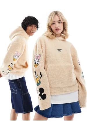 ASOS Disney unisex oversized borg boxy hoodie with Mickey Mouse & Friends embroidery in beige