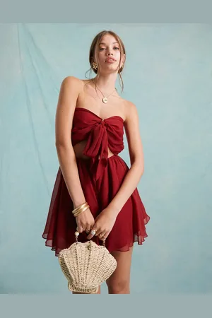 Miss Selfridge Beach textured chiffon tie front romper in