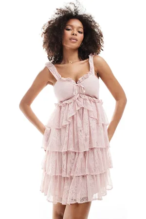 Miss Selfridge Strappy lace tiered back detail mini dress in