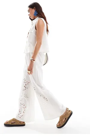 ASOS Wide leg pants with cutwork in cream - part of a set
