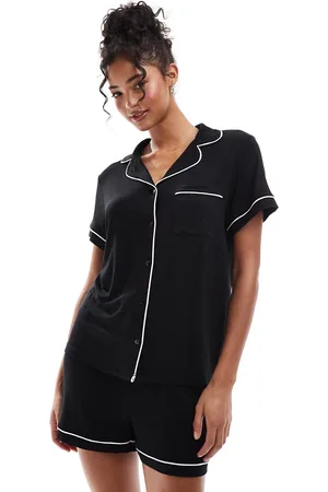 ASOS Super soft short sleeve shirt & shorts pajama set with contrast piping in
