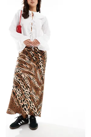 ASOS Satin bias midi skirt in animal print