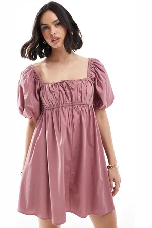 ASOS Puffed sleeve smock mini dress in rose
