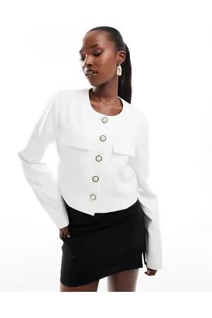 Kaiia Boxy cropped pearl button through jacket in