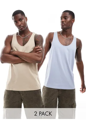 ASOS 2 pack vests in light blue and beige