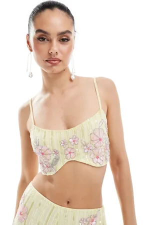 ASOS Floral embellished cami top in yellow and pink - part of a set